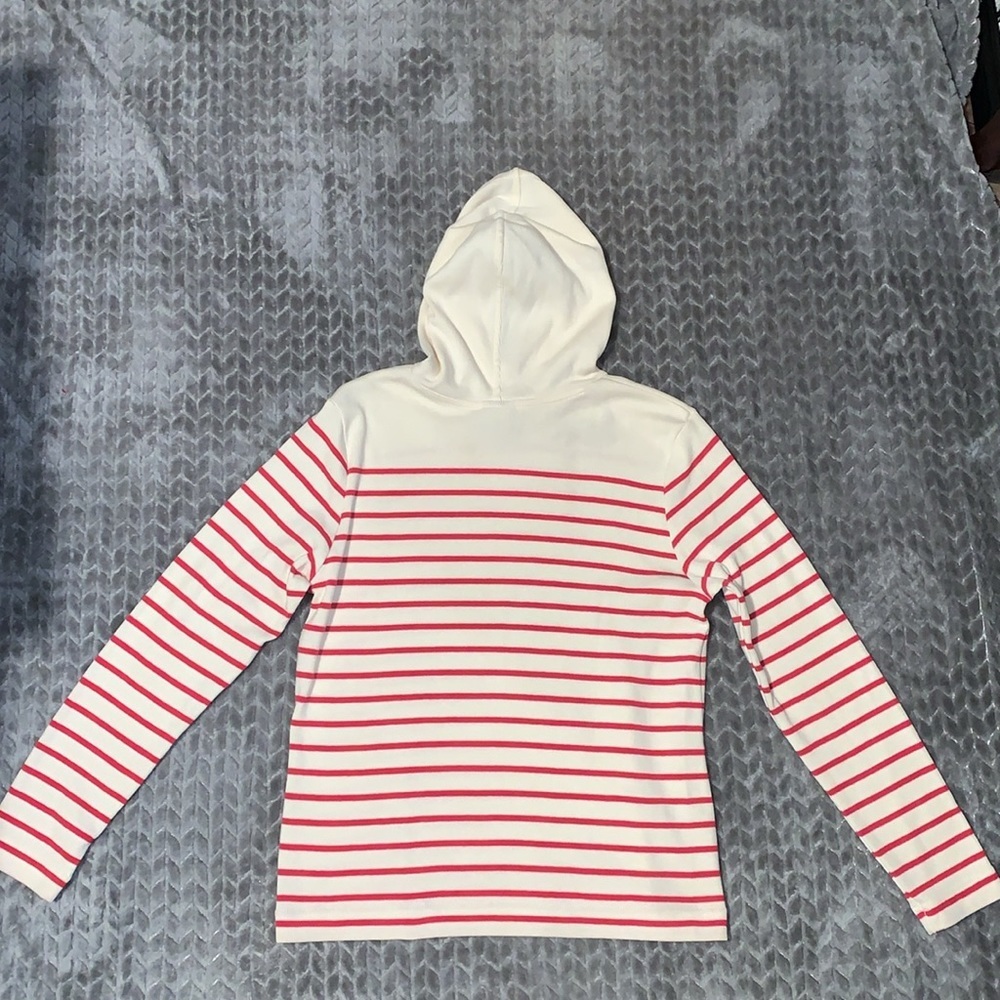 L.L Bean Knit Hoodie With Draw String. Red And Wh… - image 4